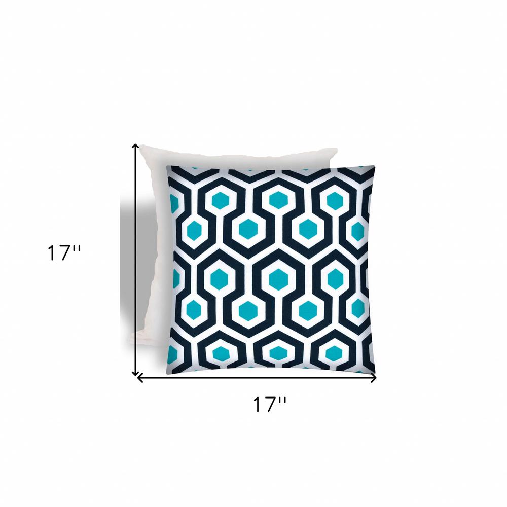17" X 17" White And Aqua Zippered Geometric Throw Indoor Outdoor Pillow. Picture 4