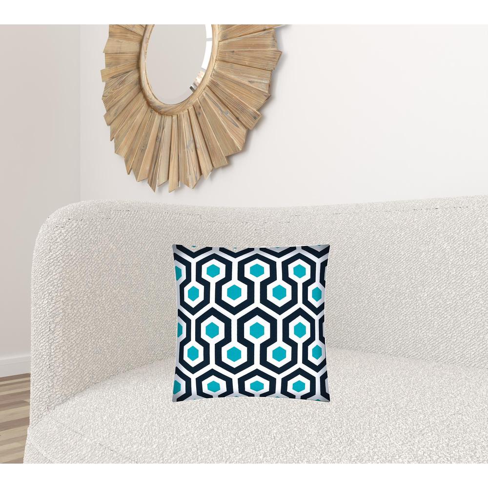 17" X 17" White And Aqua Zippered Geometric Throw Indoor Outdoor Pillow. Picture 2