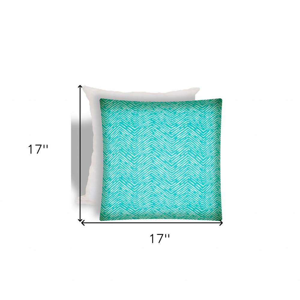 17" X 17" Turquoise And White Zippered Zigzag Throw Indoor Outdoor Pillow. Picture 3