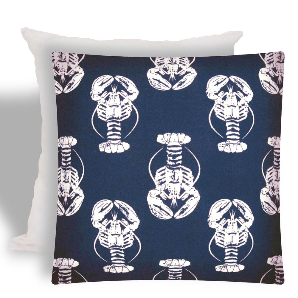 17" X 17" Navy Blue, White Lobster Zippered Coastal Throw Indoor Outdoor Pillow. Picture 1