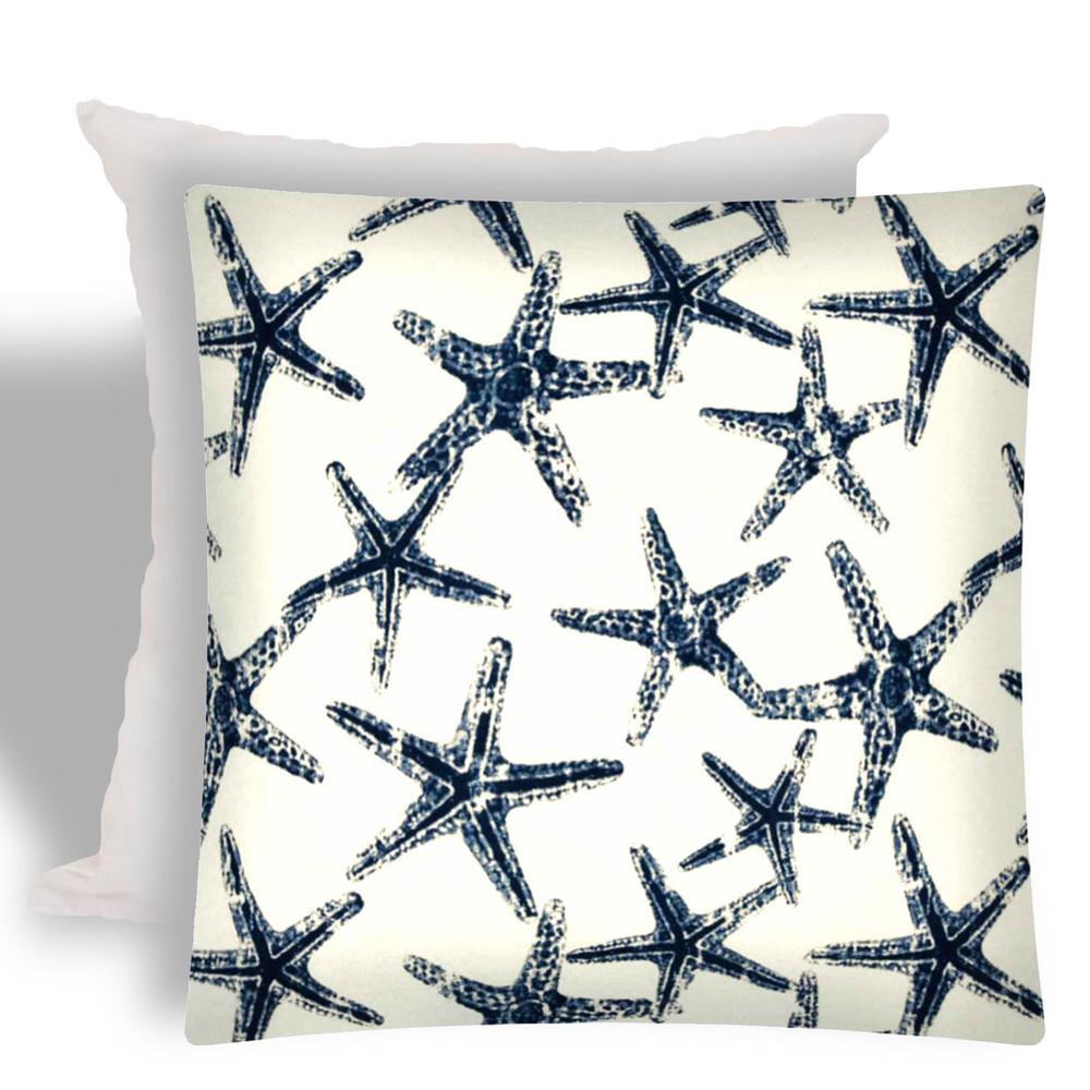 Navy Blue, White Starfish Zippered Coastal Throw Indoor Outdoor Pillow. Picture 1
