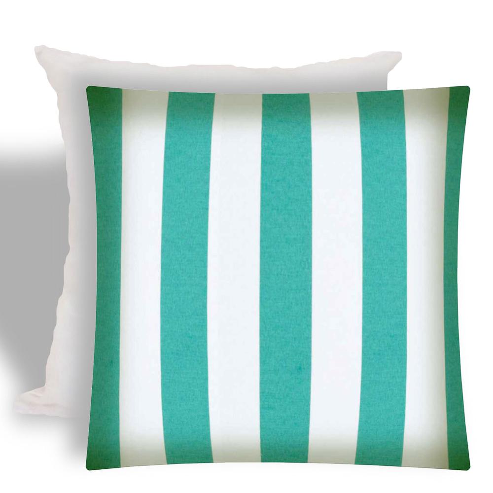 17" X 17" Turquoise And White Zippered Striped Throw Indoor Outdoor Pillow. Picture 1