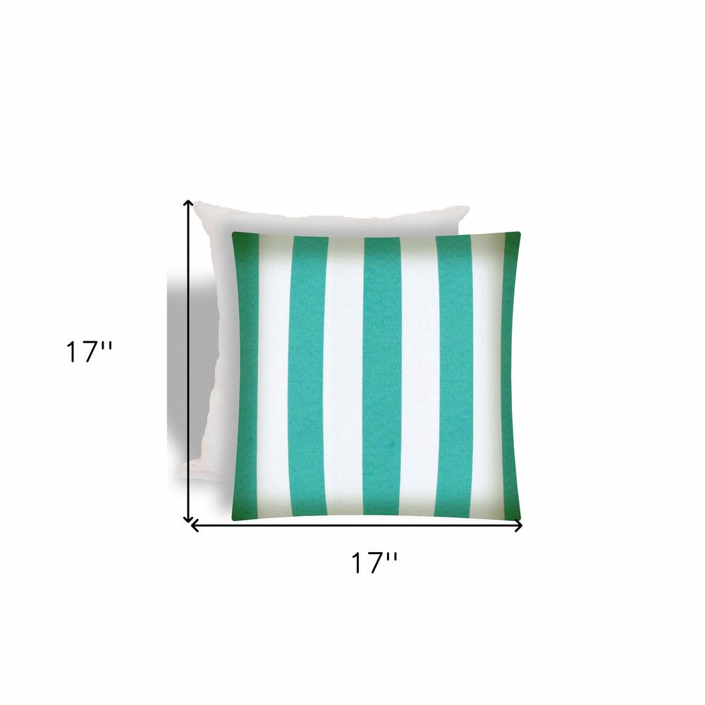 17" X 17" Turquoise And White Zippered Striped Throw Indoor Outdoor Pillow. Picture 4