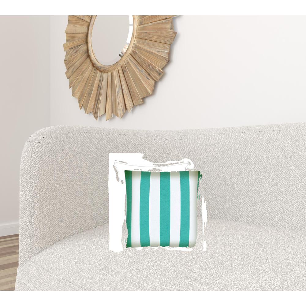 17" X 17" Turquoise And White Zippered Striped Throw Indoor Outdoor Pillow. Picture 2