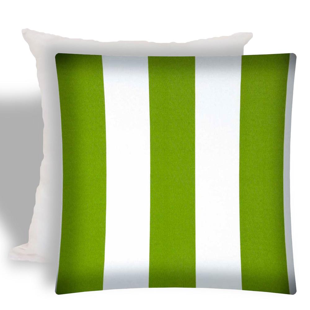 17" X 17" Green And Ivory Zippered Striped Throw Indoor Outdoor Pillow. Picture 1