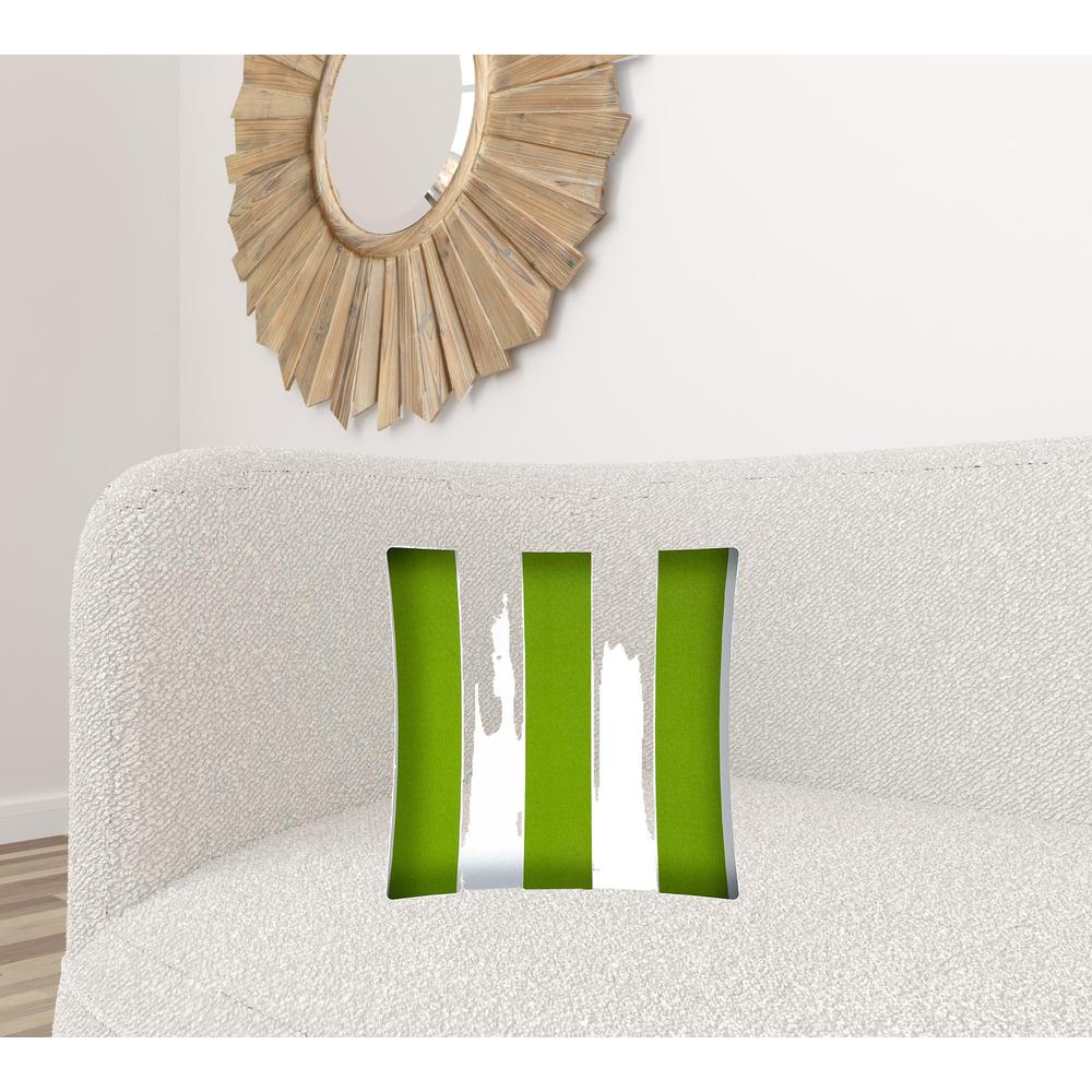 17" X 17" Green And Ivory Zippered Striped Throw Indoor Outdoor Pillow. Picture 2