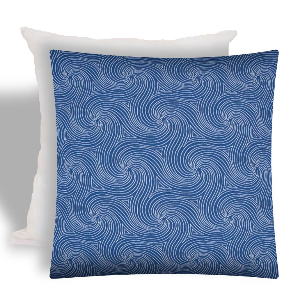 17" X 17" Blue And White Zippered Swirl Throw Indoor Outdoor Pillow. Picture 1
