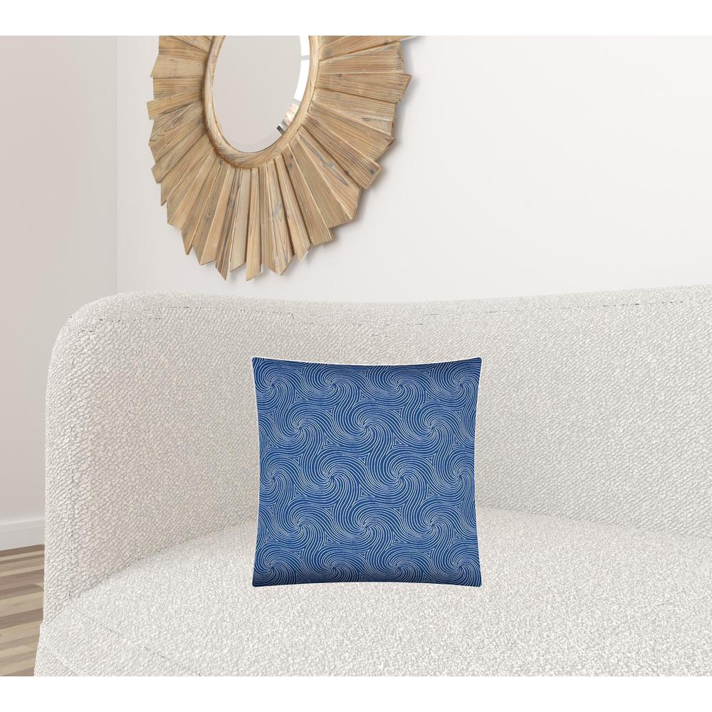 17" X 17" Blue And White Zippered Swirl Throw Indoor Outdoor Pillow. Picture 2