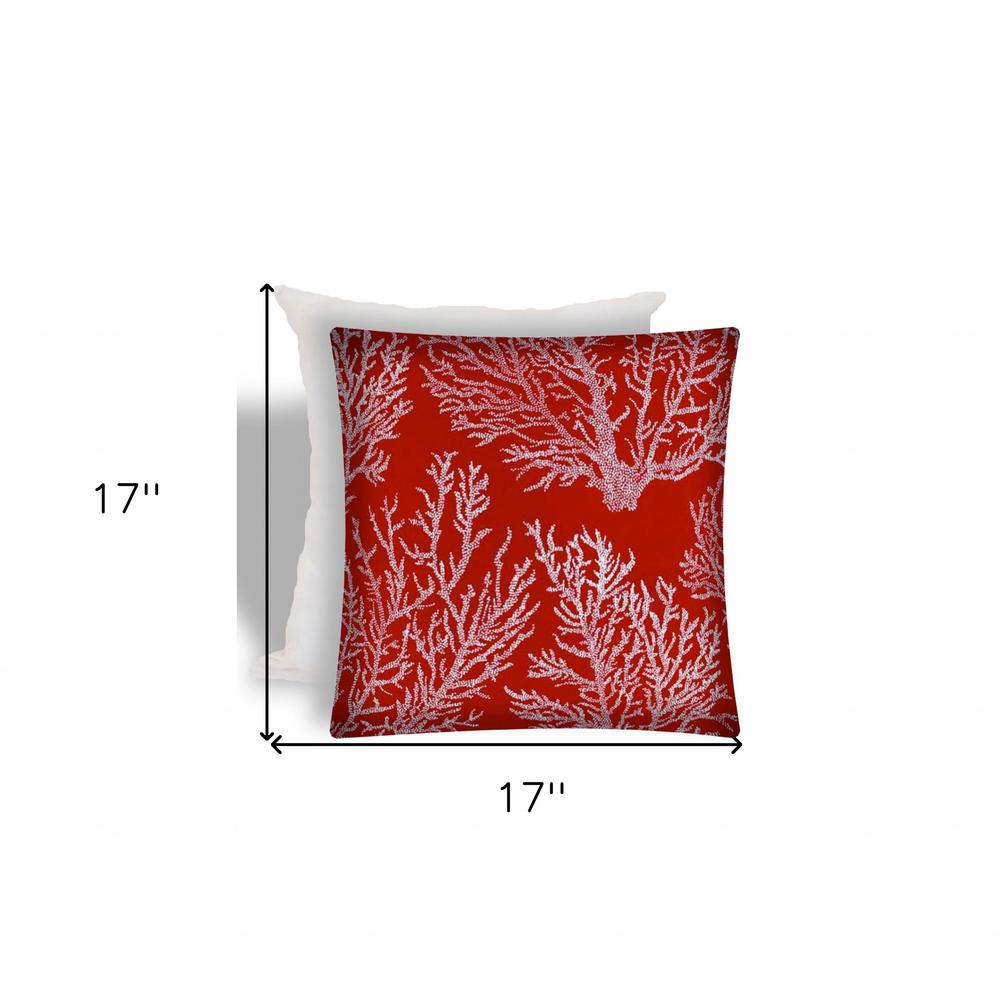 17" X 17" Red And White Corals Zippered Coastal Throw Indoor Outdoor Pillow. Picture 4
