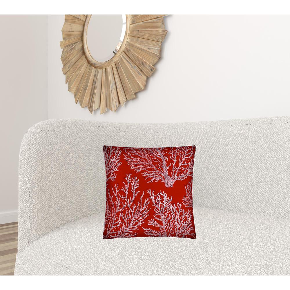 17" X 17" Red And White Corals Zippered Coastal Throw Indoor Outdoor Pillow. Picture 2