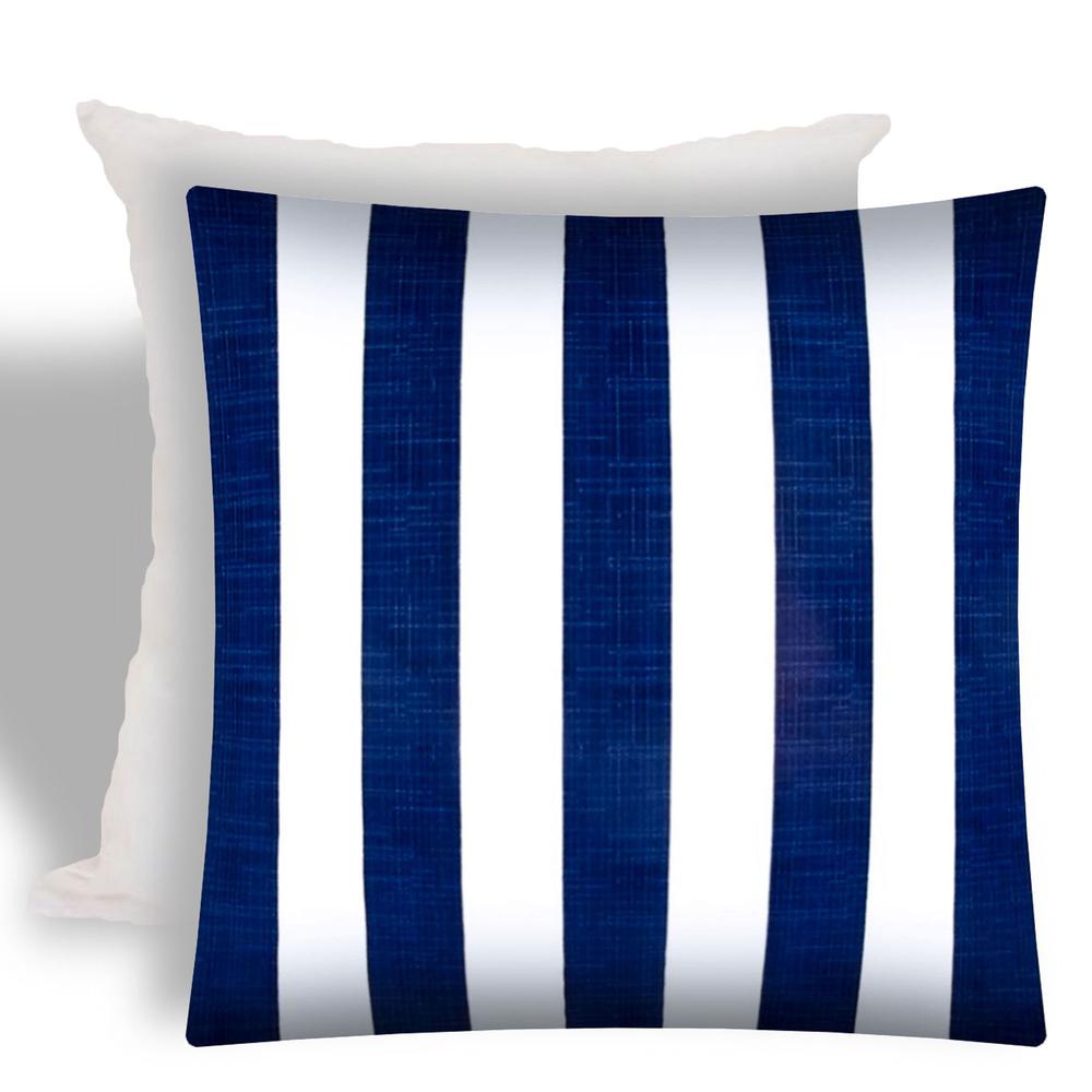 17" X 17" Navy Blue And White Zippered Striped Throw Indoor Outdoor Pillow. Picture 1