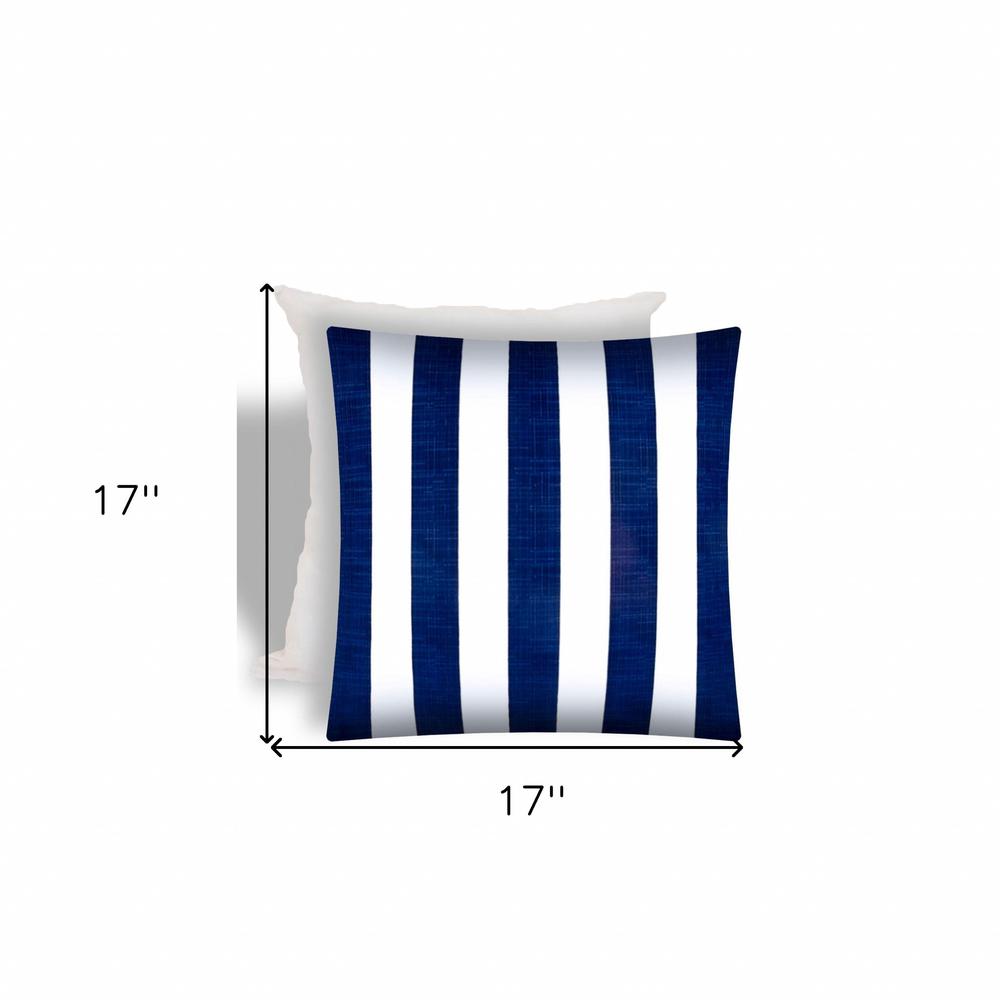 17" X 17" Navy Blue And White Zippered Striped Throw Indoor Outdoor Pillow. Picture 4