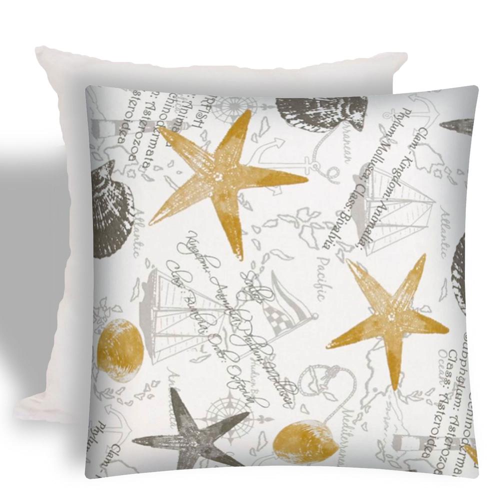 17" X 17" Gold And Cream Boat Zippered Coastal Throw Indoor Outdoor Pillow. Picture 1