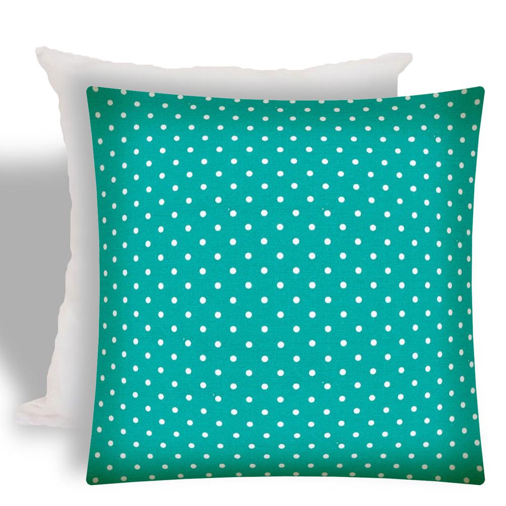 17" X 17" Turquoise Zippered Polka Dots Throw Indoor Outdoor Pillow. Picture 1