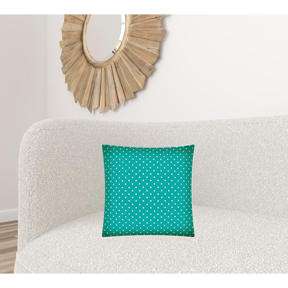 17" X 17" Turquoise Zippered Polka Dots Throw Indoor Outdoor Pillow. Picture 2