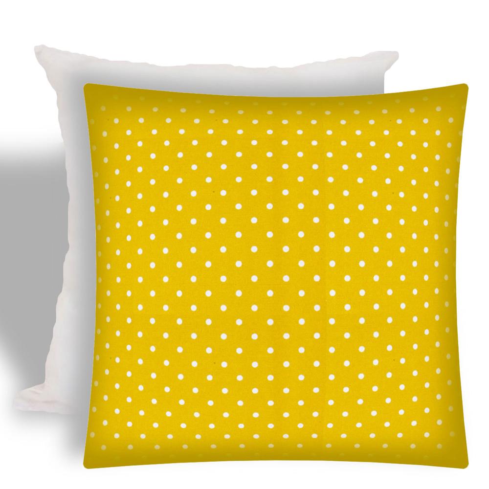 17" X 17" White And Yellow Zippered Polka Dots Throw Indoor Outdoor Pillow. Picture 1