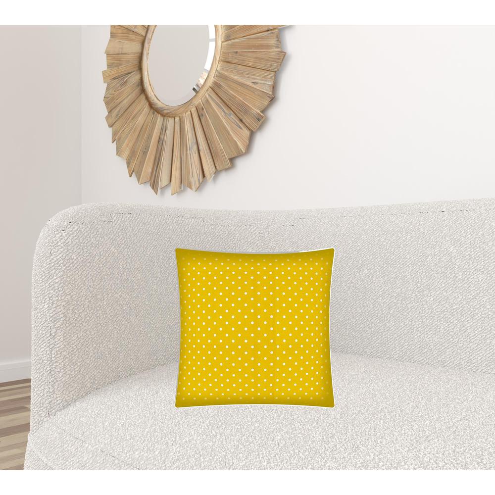 17" X 17" White And Yellow Zippered Polka Dots Throw Indoor Outdoor Pillow. Picture 2