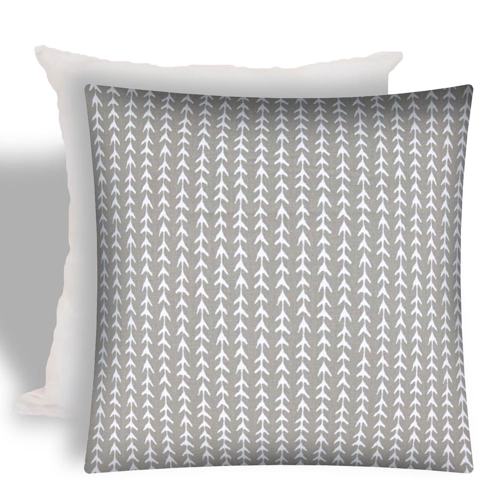17" X 17" Taupe And White Zippered Geometric Throw Indoor Outdoor Pillow. Picture 1