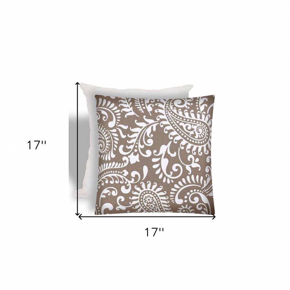 17" X 17" Taupe And White Zippered Paisley Throw Indoor Outdoor Pillow. Picture 3