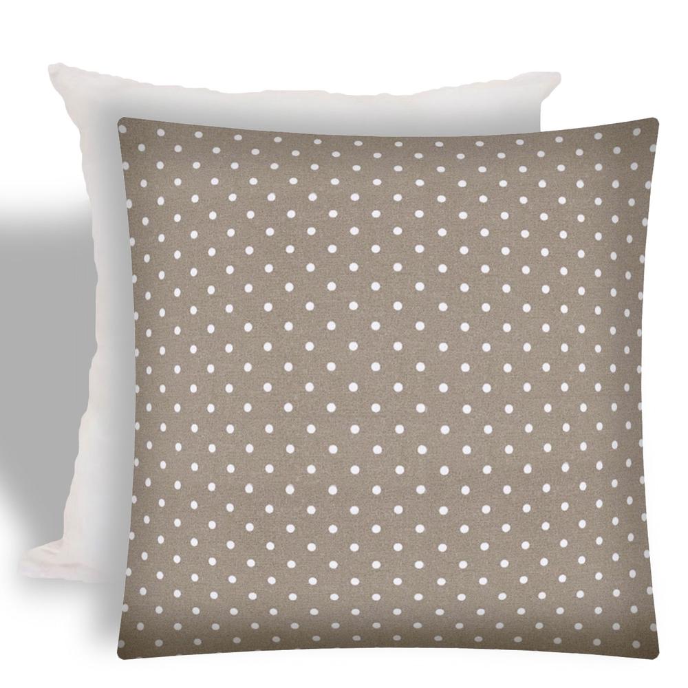 17" X 17" Taupe And White Zippered Polka Dots Throw Indoor Outdoor Pillow. Picture 1