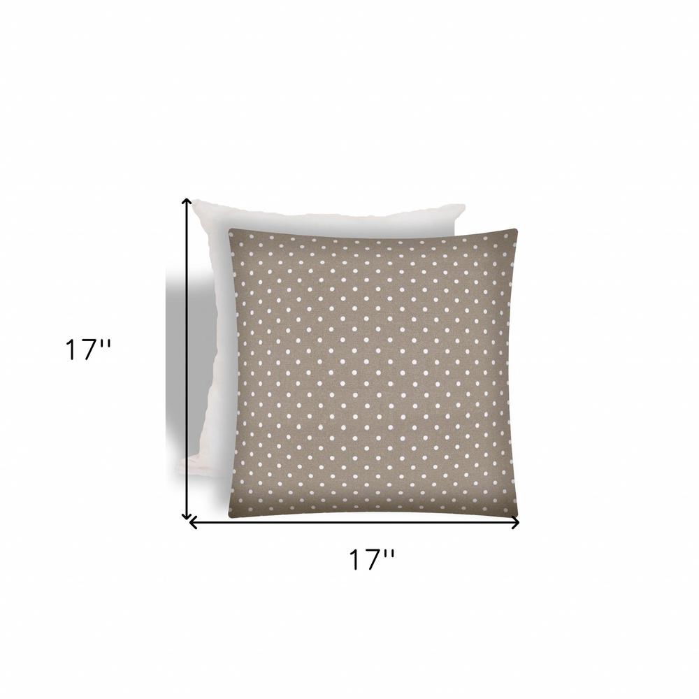 17" X 17" Taupe And White Zippered Polka Dots Throw Indoor Outdoor Pillow. Picture 3