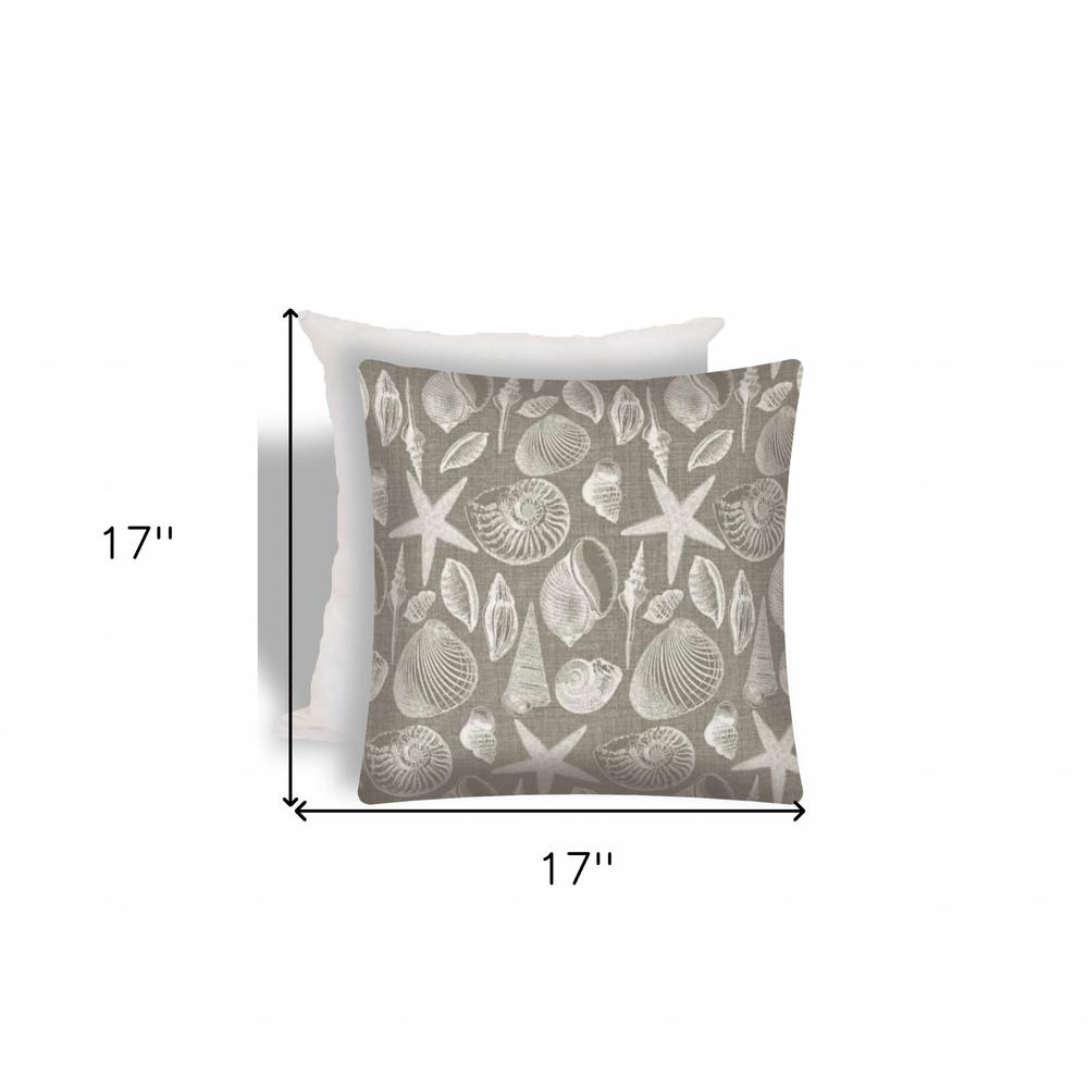 17" X 17" Cream, Gray Seashells Zippered Nautical Throw Indoor Outdoor Pillow. Picture 4