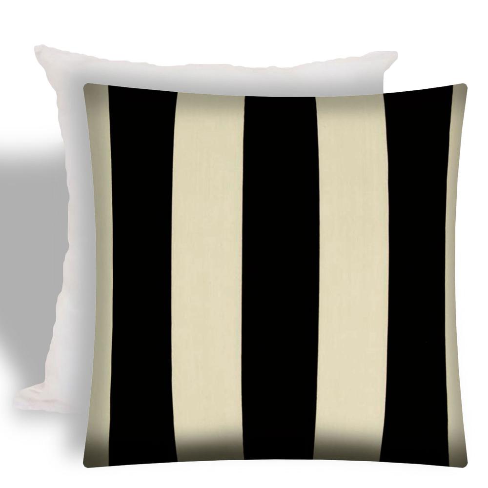17" X 17" Black And Ivory Zippered Striped Throw Indoor Outdoor Pillow. Picture 1
