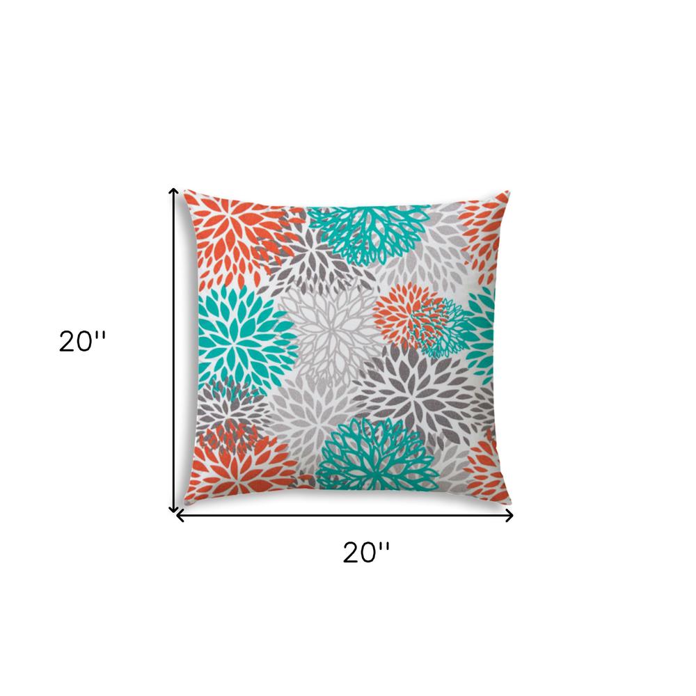 20" X 20" Orange And White Blown Seam Floral Throw Indoor Outdoor Pillow. Picture 7