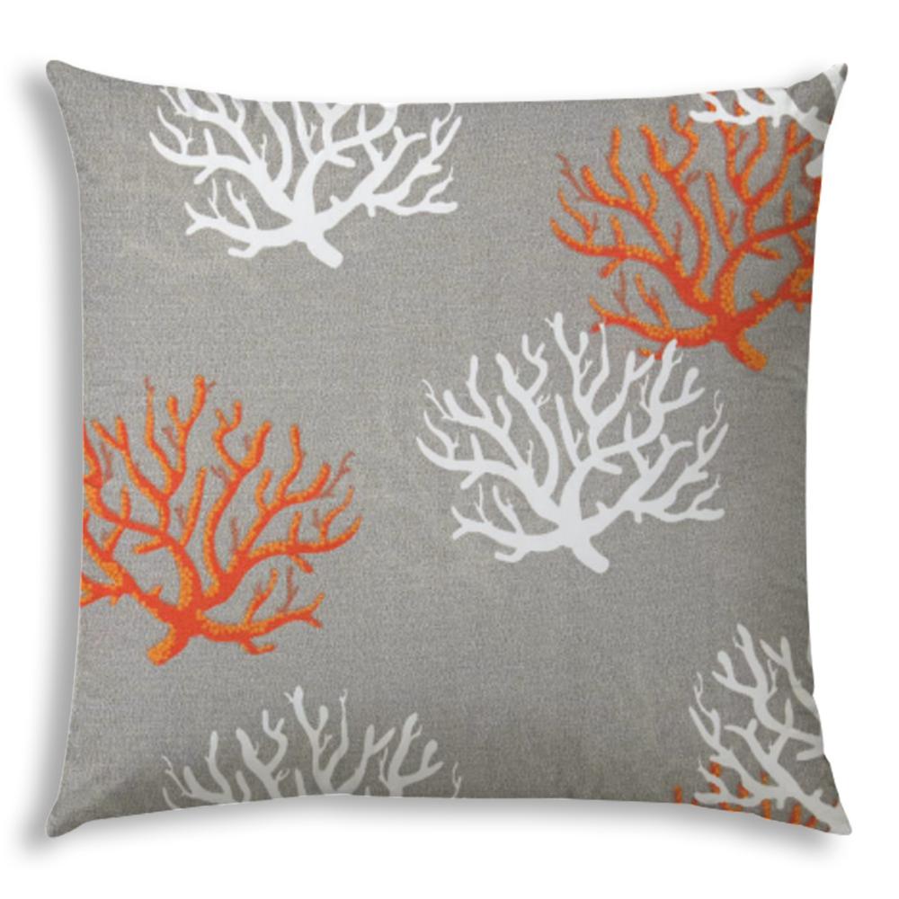 20" X 20" Gray And White Corals Blown Seam Coastal Throw Indoor Outdoor Pillow. Picture 1