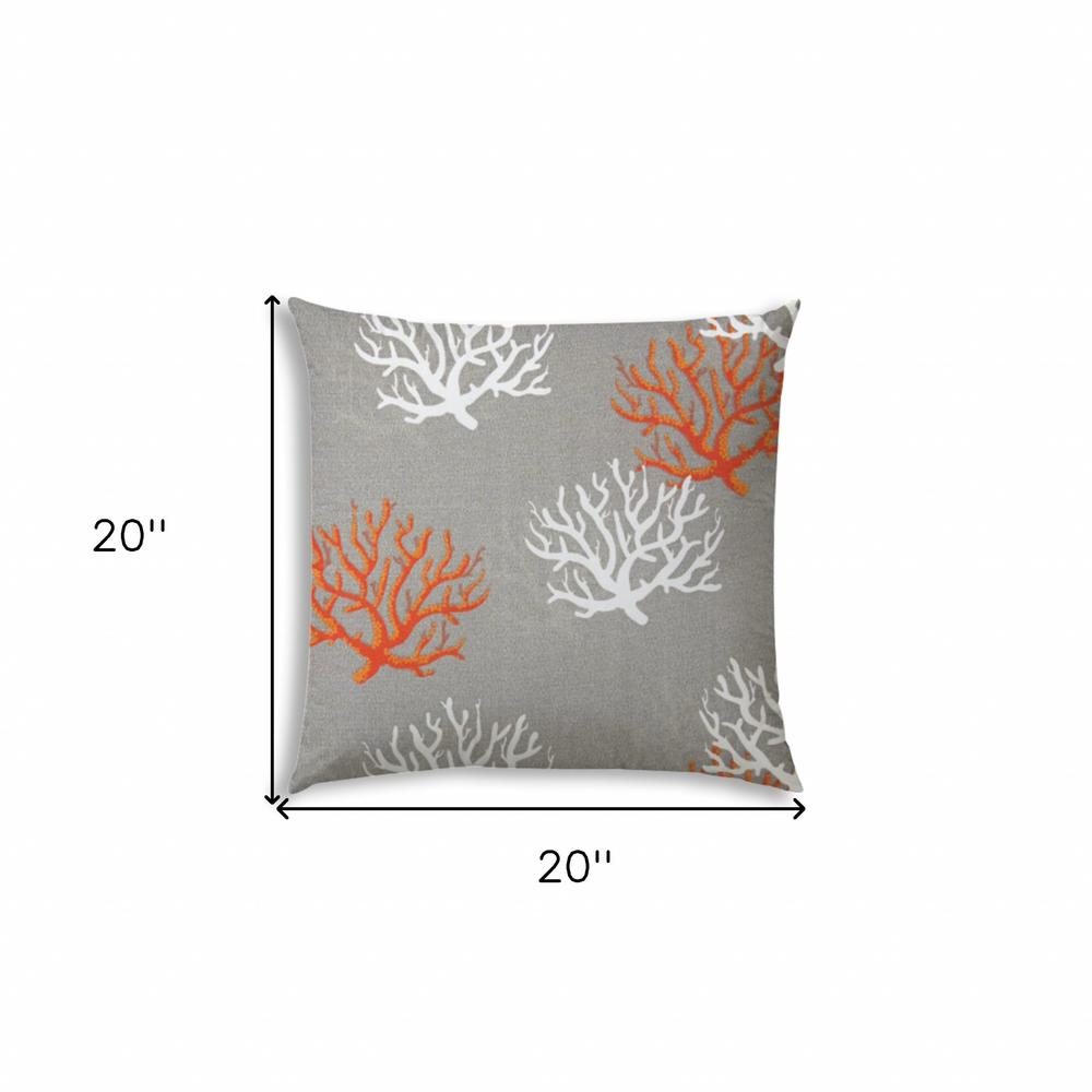 20" X 20" Gray And White Corals Blown Seam Coastal Throw Indoor Outdoor Pillow. Picture 7