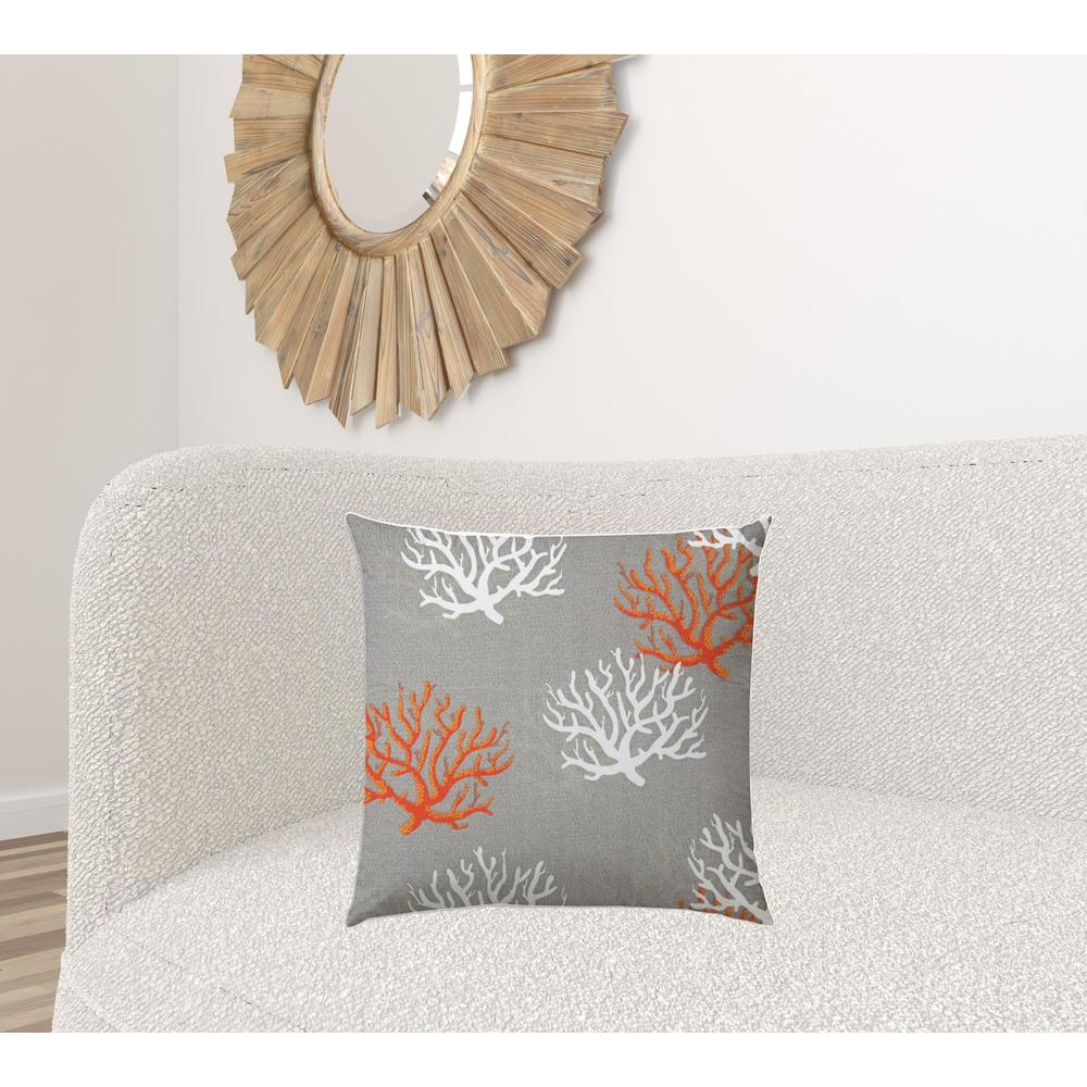 20" X 20" Gray And White Corals Blown Seam Coastal Throw Indoor Outdoor Pillow. Picture 2