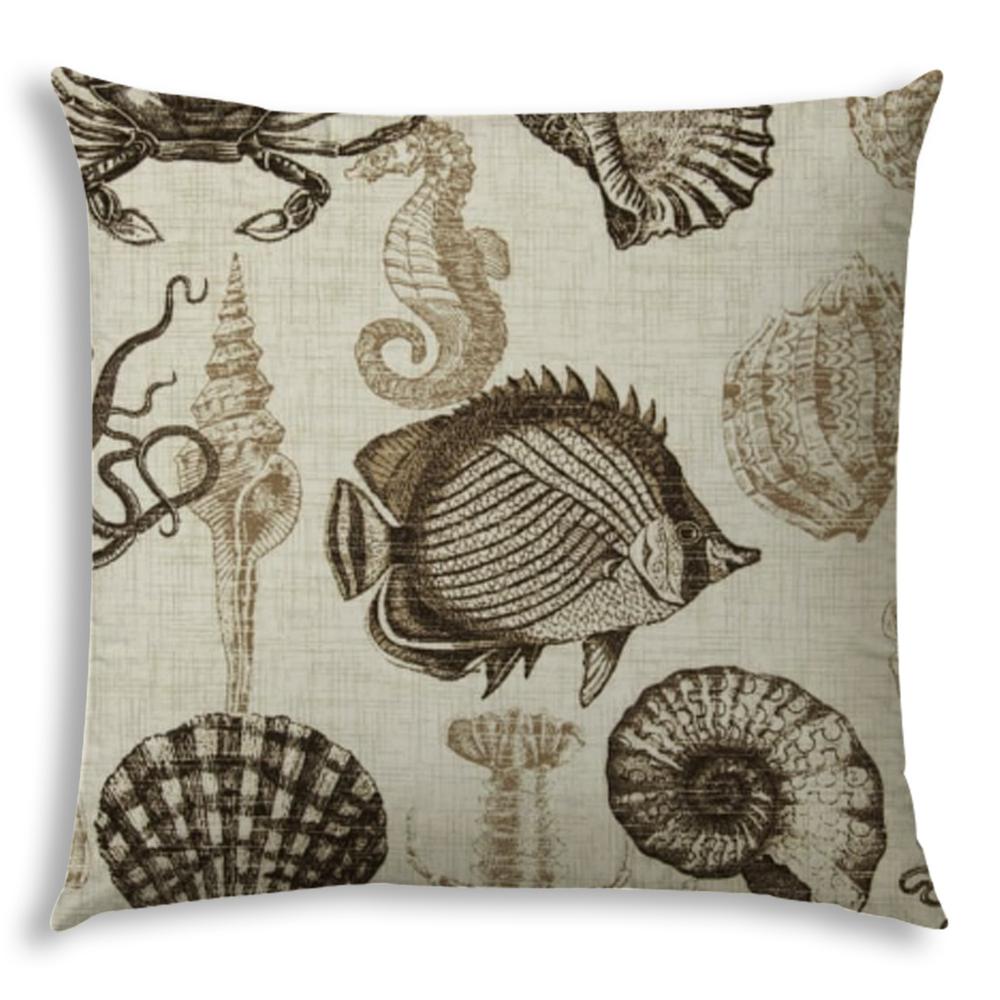 Brown, Natural Brown Fish Blown Seam Coastal Throw Indoor Outdoor Pillow. Picture 1