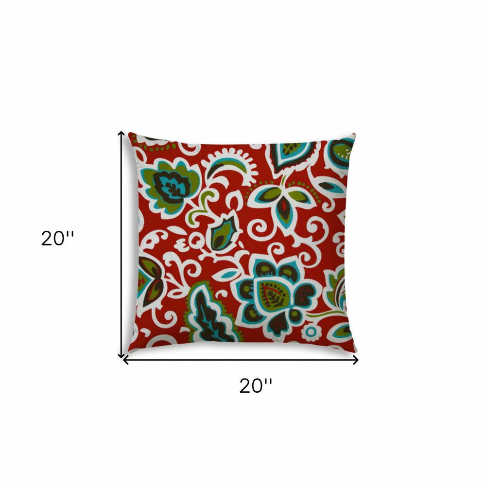 20" X 20" Read And Green Blown Seam Damask Throw Indoor Outdoor Pillow. Picture 7