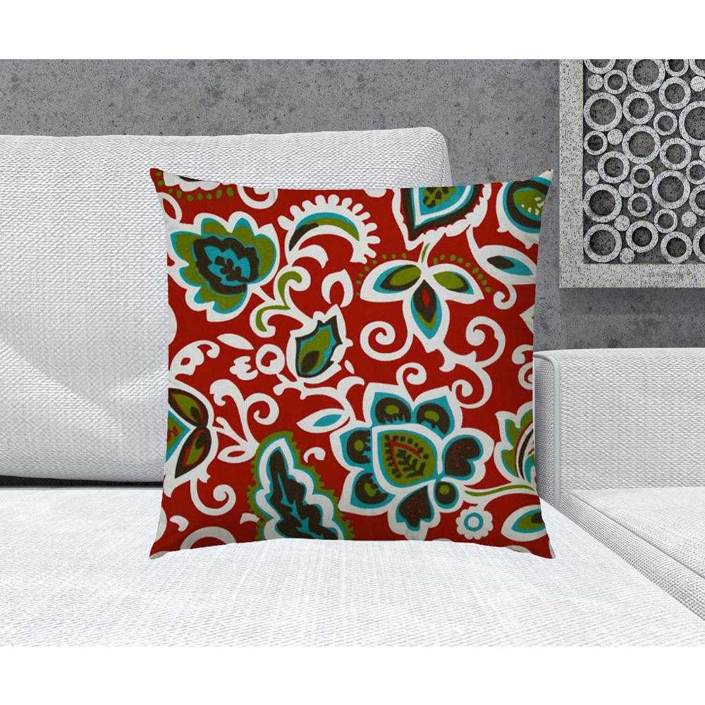 20" X 20" Read And Green Blown Seam Damask Throw Indoor Outdoor Pillow. Picture 2
