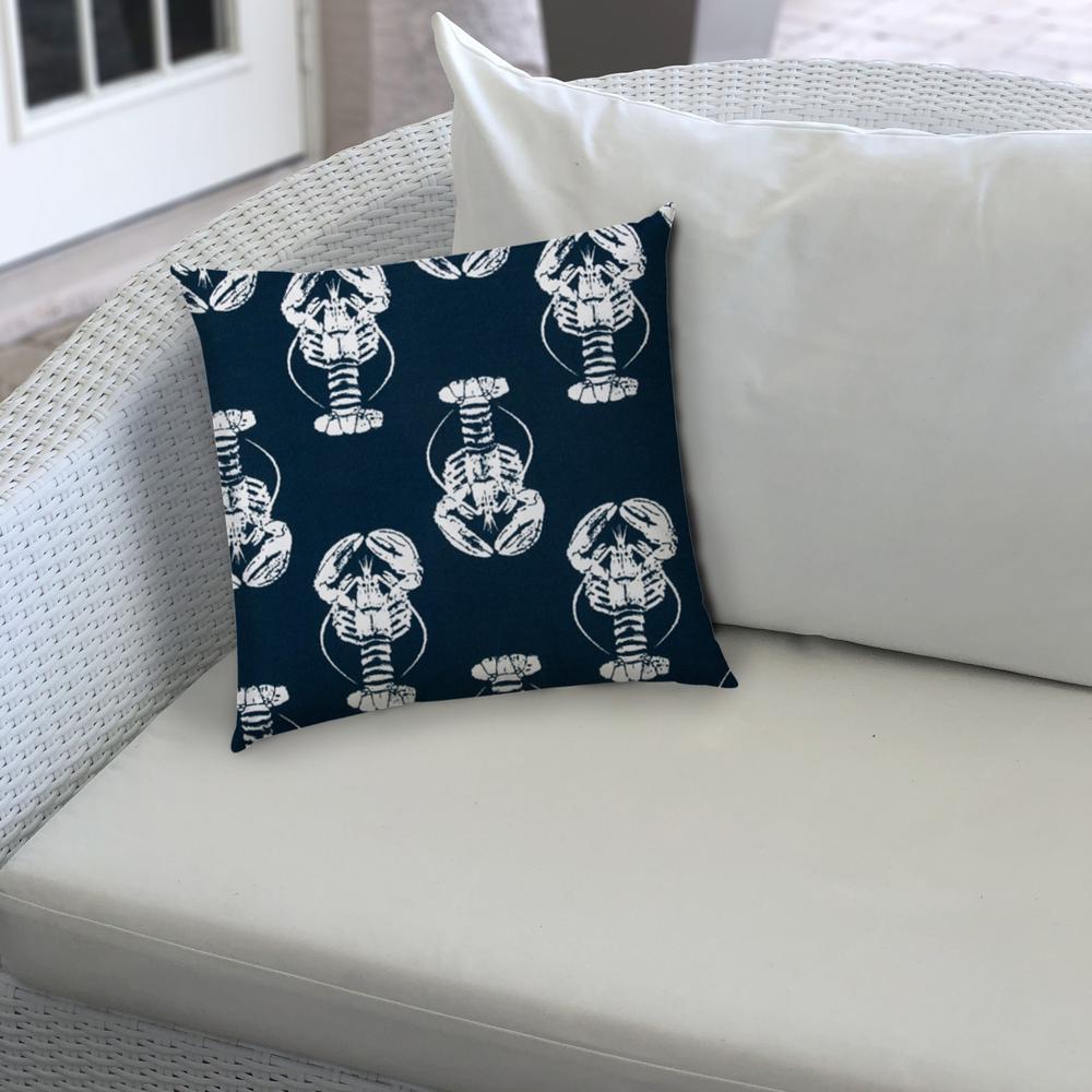 20" X 20" Navy Blue And White Blown Seam Throw Indoor Outdoor Pillow. Picture 4