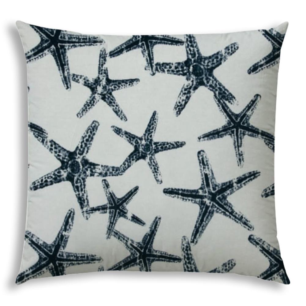 Navy Blue, White Starfish Blown Seam Coastal Throw Indoor Outdoor Pillow. Picture 1