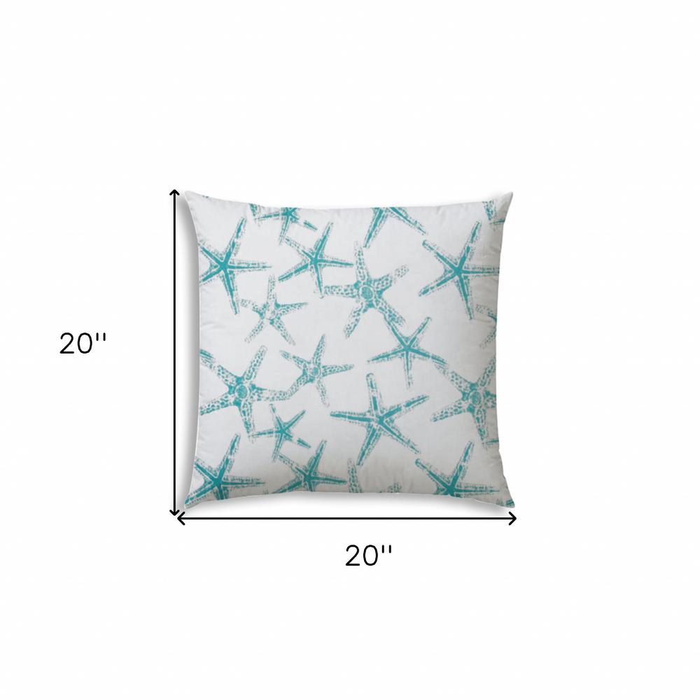 Turquoise, White Starfish Blown Seam Coastal Throw Indoor Outdoor Pillow. Picture 7