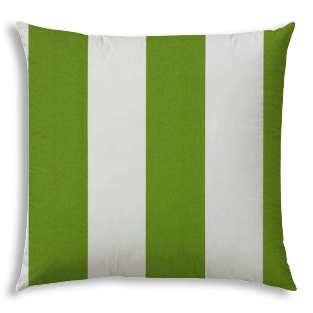 20" X 20" Green And Ivory Blown Seam Striped Throw Indoor Outdoor Pillow. Picture 1