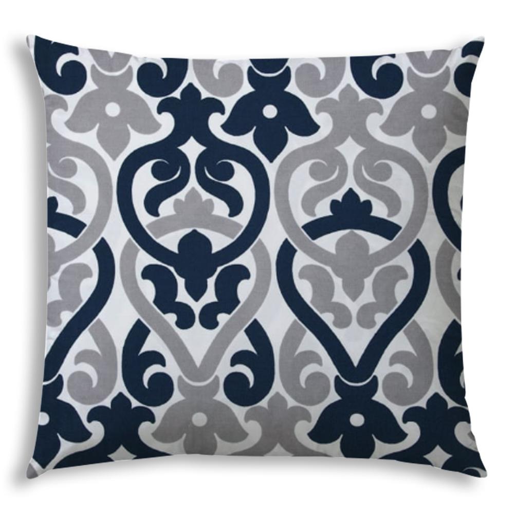 20" X 20" Navy Blue And White Blown Seam Trellis Throw Indoor Outdoor Pillow. Picture 1