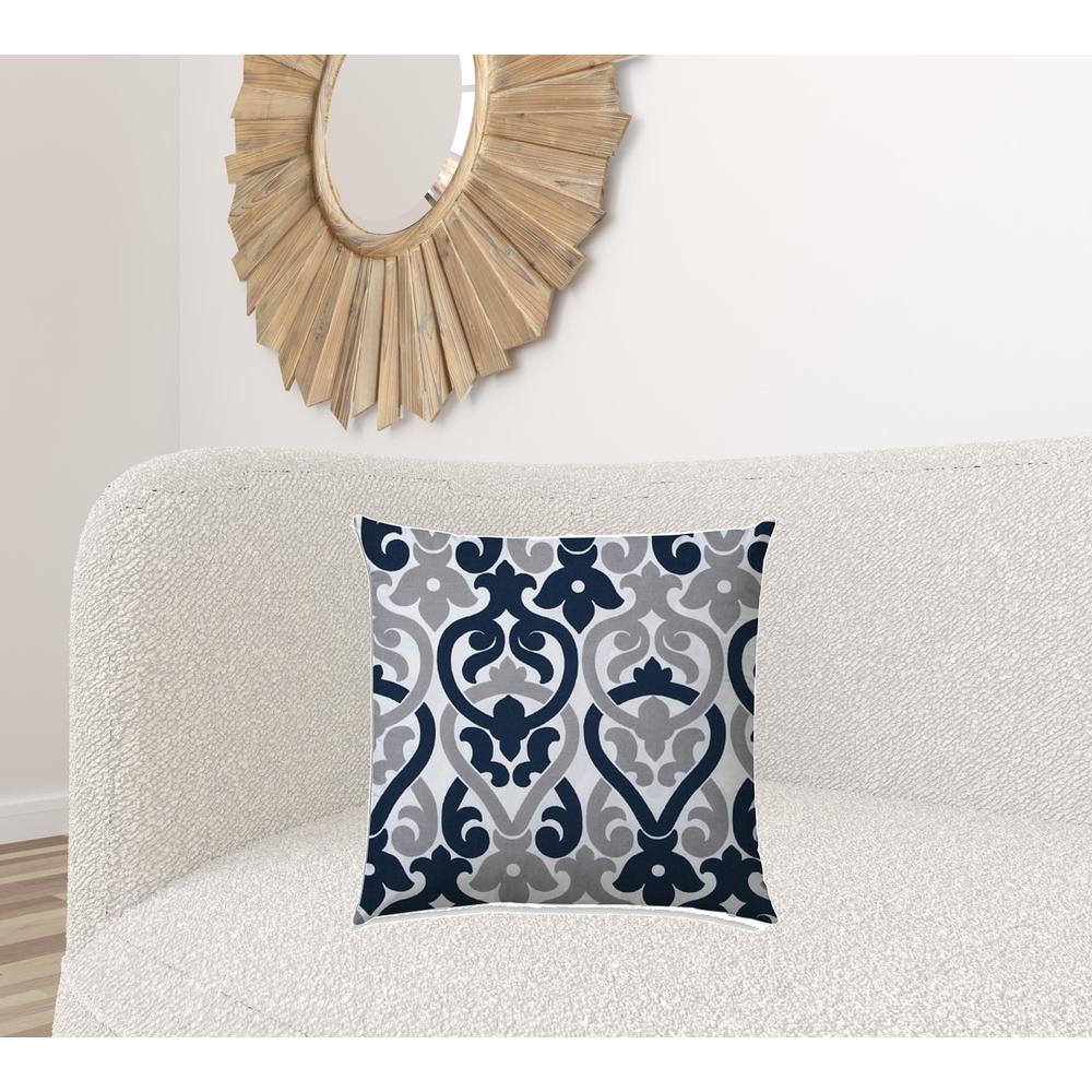 20" X 20" Navy Blue And White Blown Seam Trellis Throw Indoor Outdoor Pillow. Picture 2