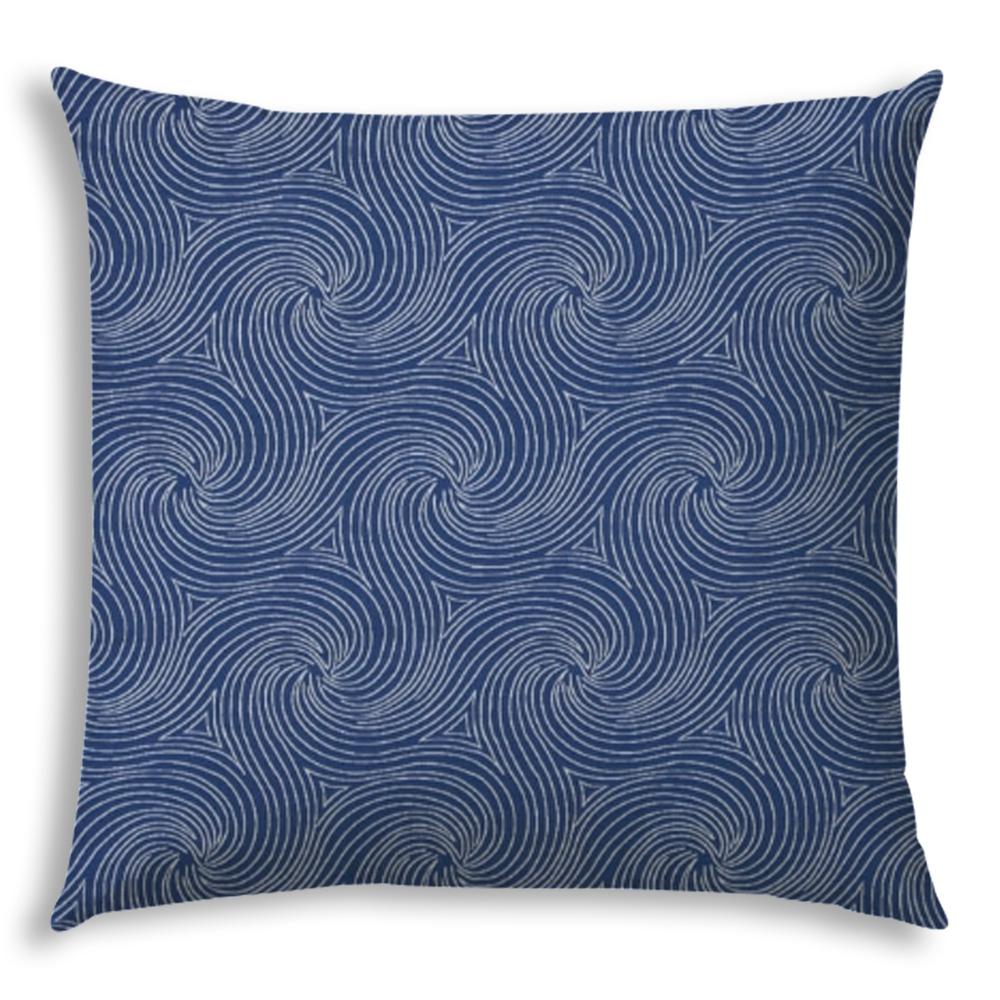 20" X 20" Blue And White Blown Seam Swirl Throw Indoor Outdoor Pillow. Picture 1