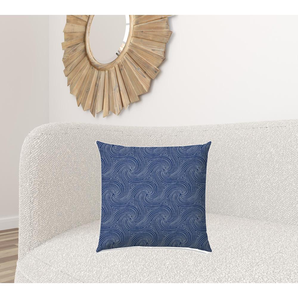 20" X 20" Blue And White Blown Seam Swirl Throw Indoor Outdoor Pillow. Picture 2