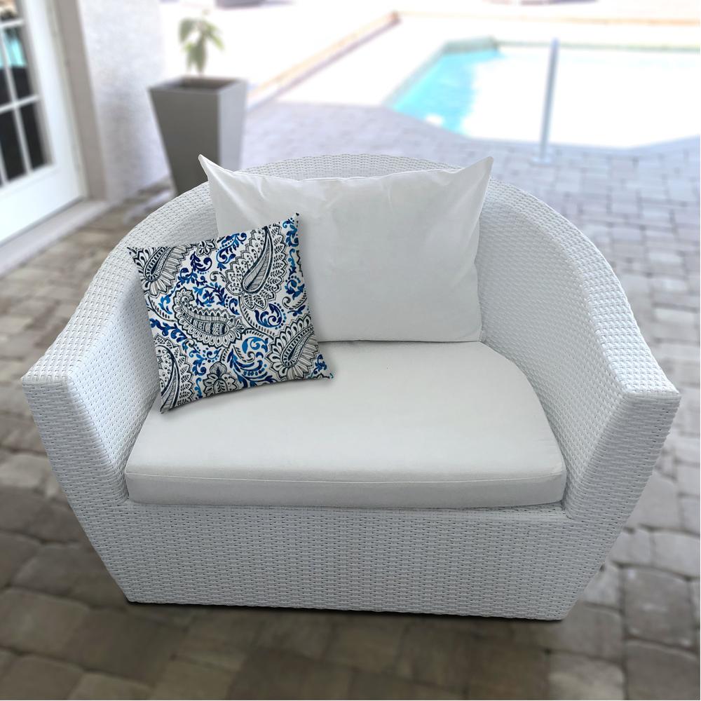 20" X 20" White And Blue Blown Seam Paisley Throw Indoor Outdoor Pillow. Picture 5