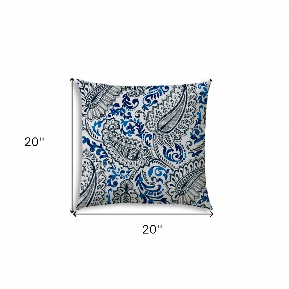 20" X 20" White And Blue Blown Seam Paisley Throw Indoor Outdoor Pillow. Picture 7