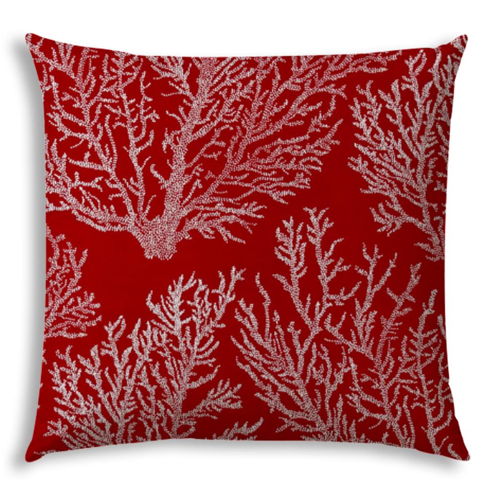 20" X 20" Red And White Corals Blown Seam Coastal Throw Indoor Outdoor Pillow. Picture 1