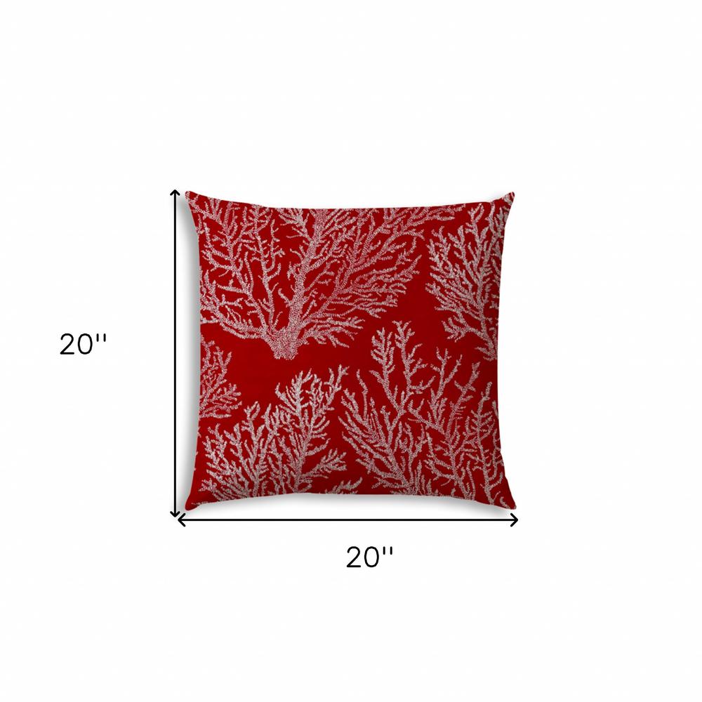 20" X 20" Red And White Corals Blown Seam Coastal Throw Indoor Outdoor Pillow. Picture 7