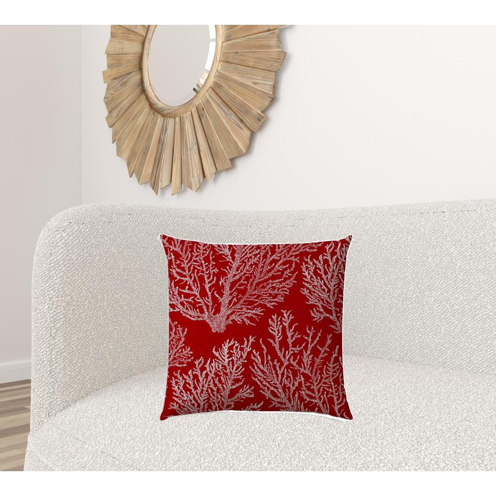 20" X 20" Red And White Corals Blown Seam Coastal Throw Indoor Outdoor Pillow. Picture 2