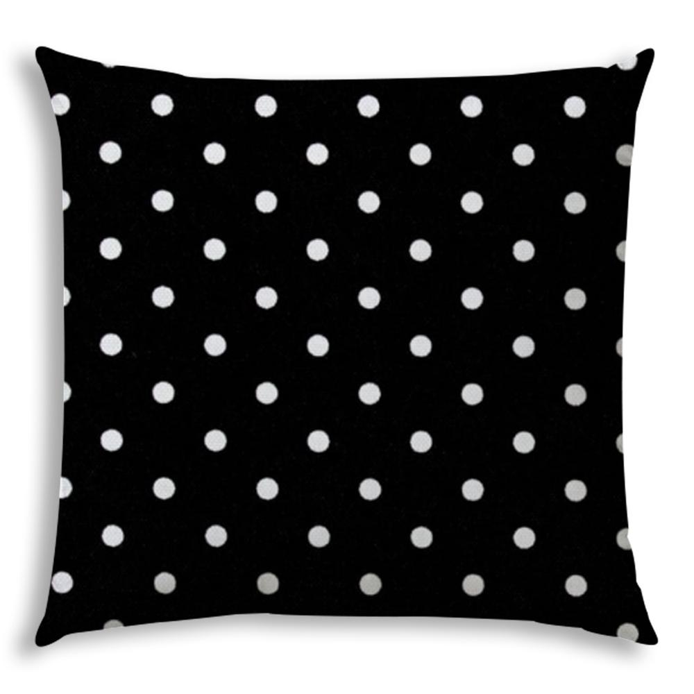 20" X 20" Black And White Blown Seam Polka Dots Throw Indoor Outdoor Pillow. Picture 1