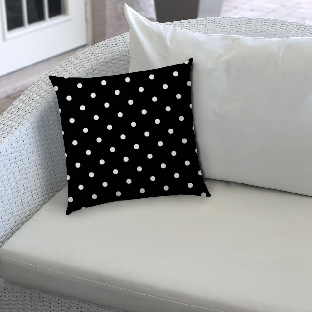 20" X 20" Black And White Blown Seam Polka Dots Throw Indoor Outdoor Pillow. Picture 4