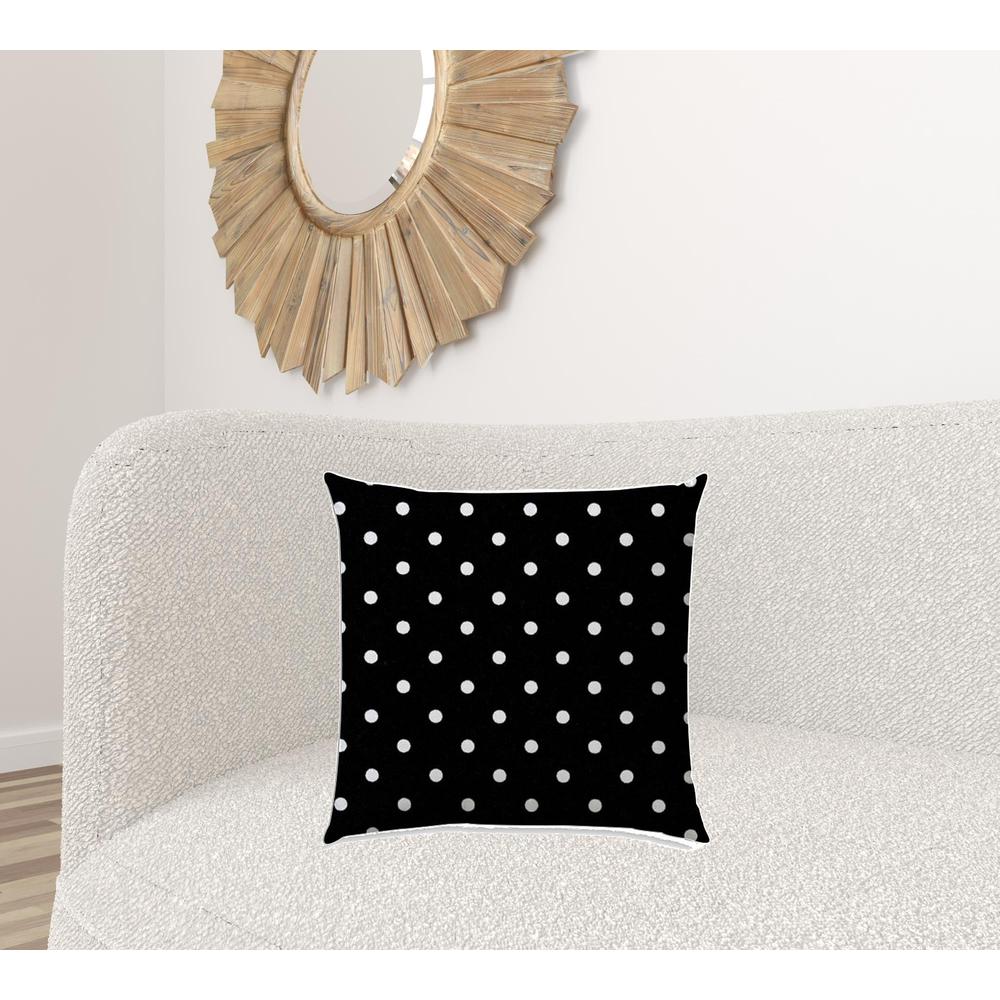 20" X 20" Black And White Blown Seam Polka Dots Throw Indoor Outdoor Pillow. Picture 2